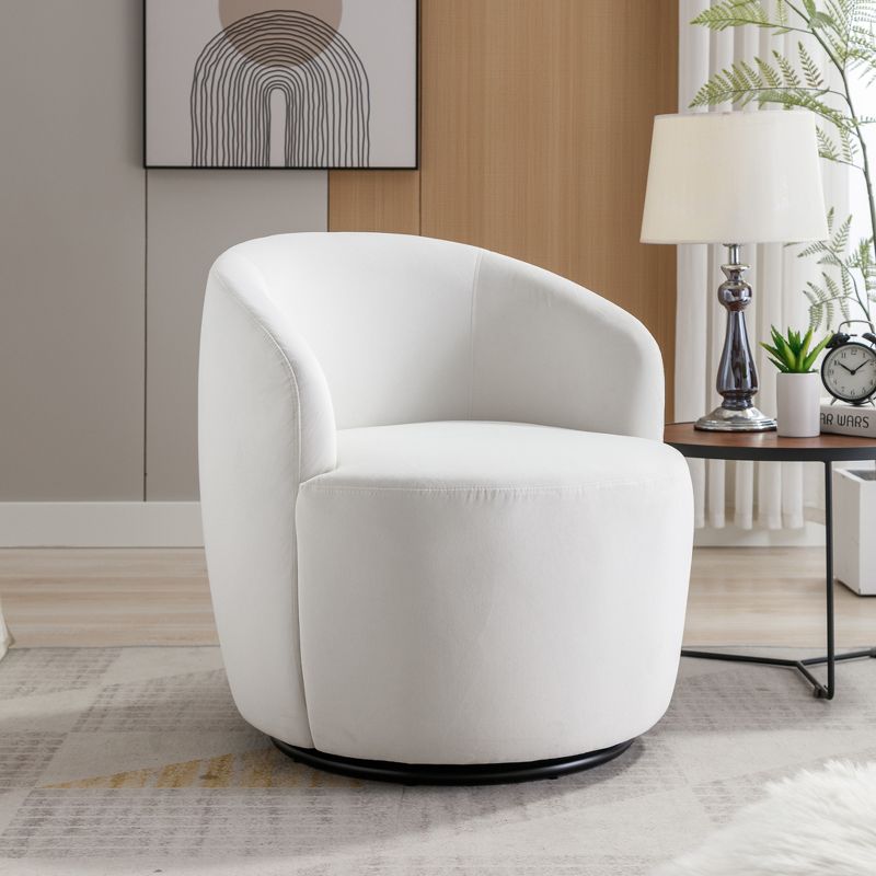 360° Swivel Accent Armchair, Barrel Chair With Black Powder Coating Metal Base-ModernLuxe, 1 of 13