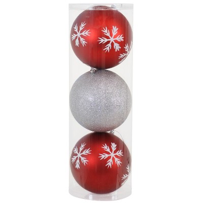 Sunnydaze 6 Shatterproof Sparkle And Shine Christmas Ball Ornament Set -  Red/silver - 3ct : Target