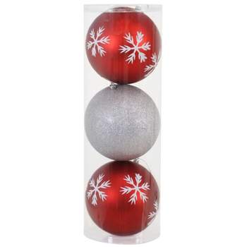 Sunnydaze 6" Shatterproof Sparkle and Shine Christmas Ball Ornament Set - Red/Silver - 3ct