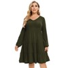 Women's Plus Size Fall Dress Long Sleeve Casual Babydoll Shift Tiered Flowy Midi Dresses - 2 of 4