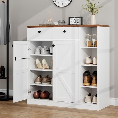 Multi-purpose lockers with Doors & Drawers, Narrow Shoe Storage Cabinet with Adjustable Shelves