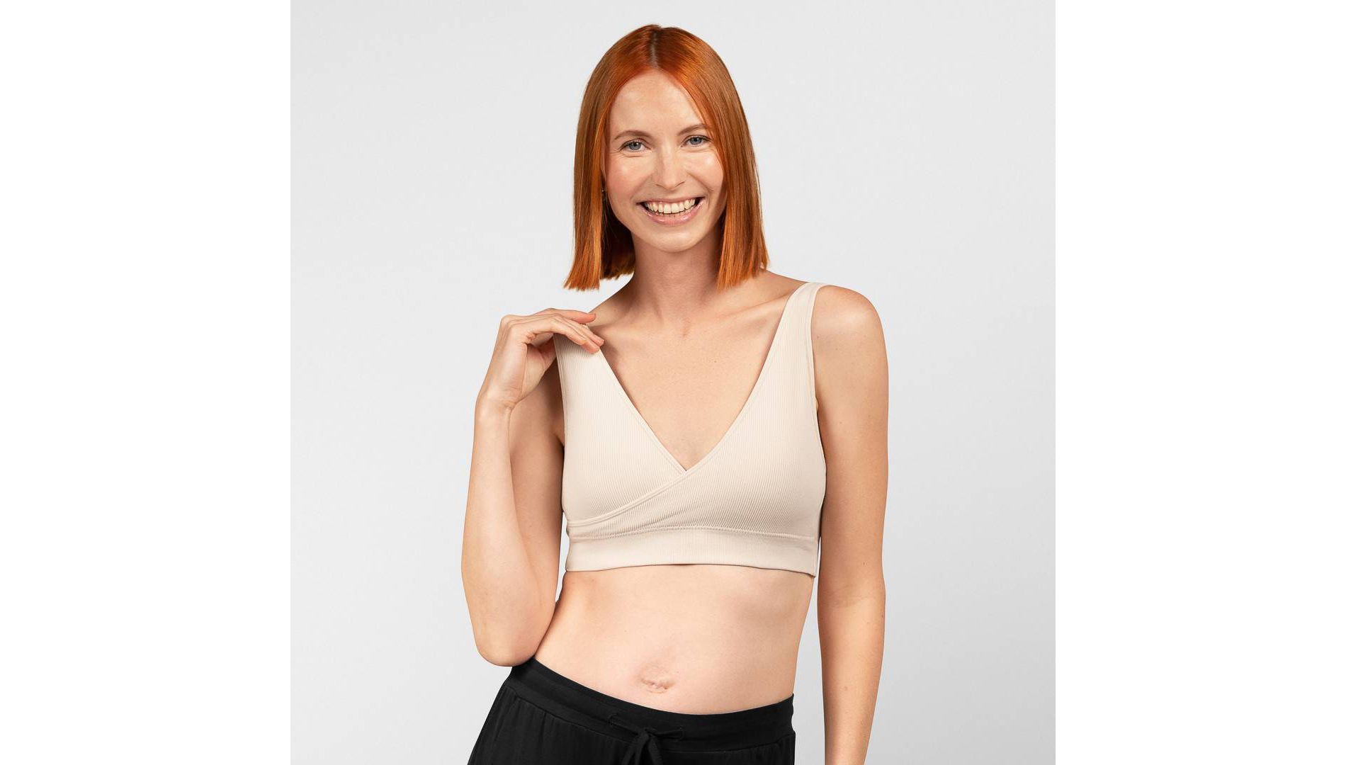 kindred by Kindred Bravely Women's Adjustable Crossover Nursing Bra - Beige L: Light Support, Removable Padding, Maternity Bralette