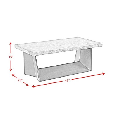 Contemporary Beckley 48" Rectangular White Marble & Wood Coffee Table