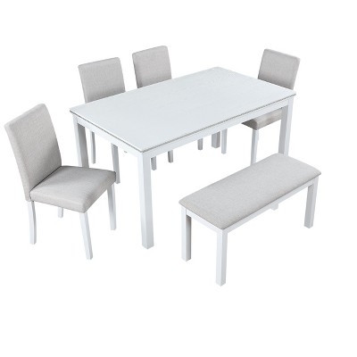 VYNXARIA Wooden Dining Rectangular Table with Bench,Kitchen Table with Bench for Small Space,6 Person Dining Table