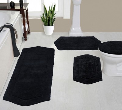 Set Of 4 Waterford Collection Black Cotton Tufted Bath Rug Set - Home ...