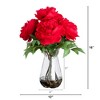 Nearly Natural 16-in Artificial Pink Peony Arrangement in Glass Vase, Red - 2 of 4