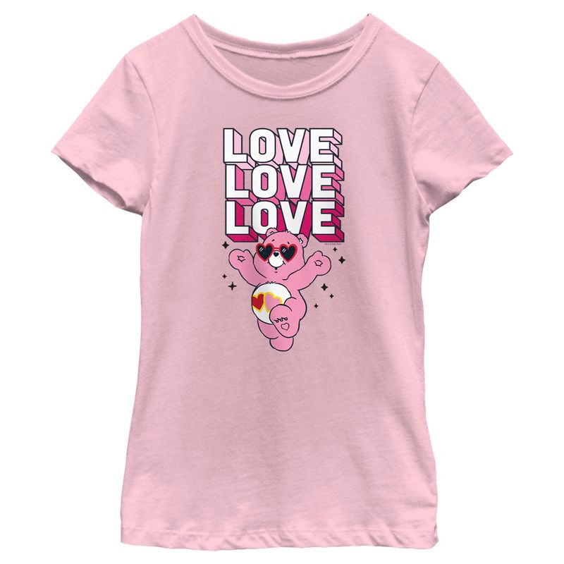 Girl's Care Bears Valentine's Day Love-a-lot Bear Love Sunglasses T-Shirt, 1 of 5
