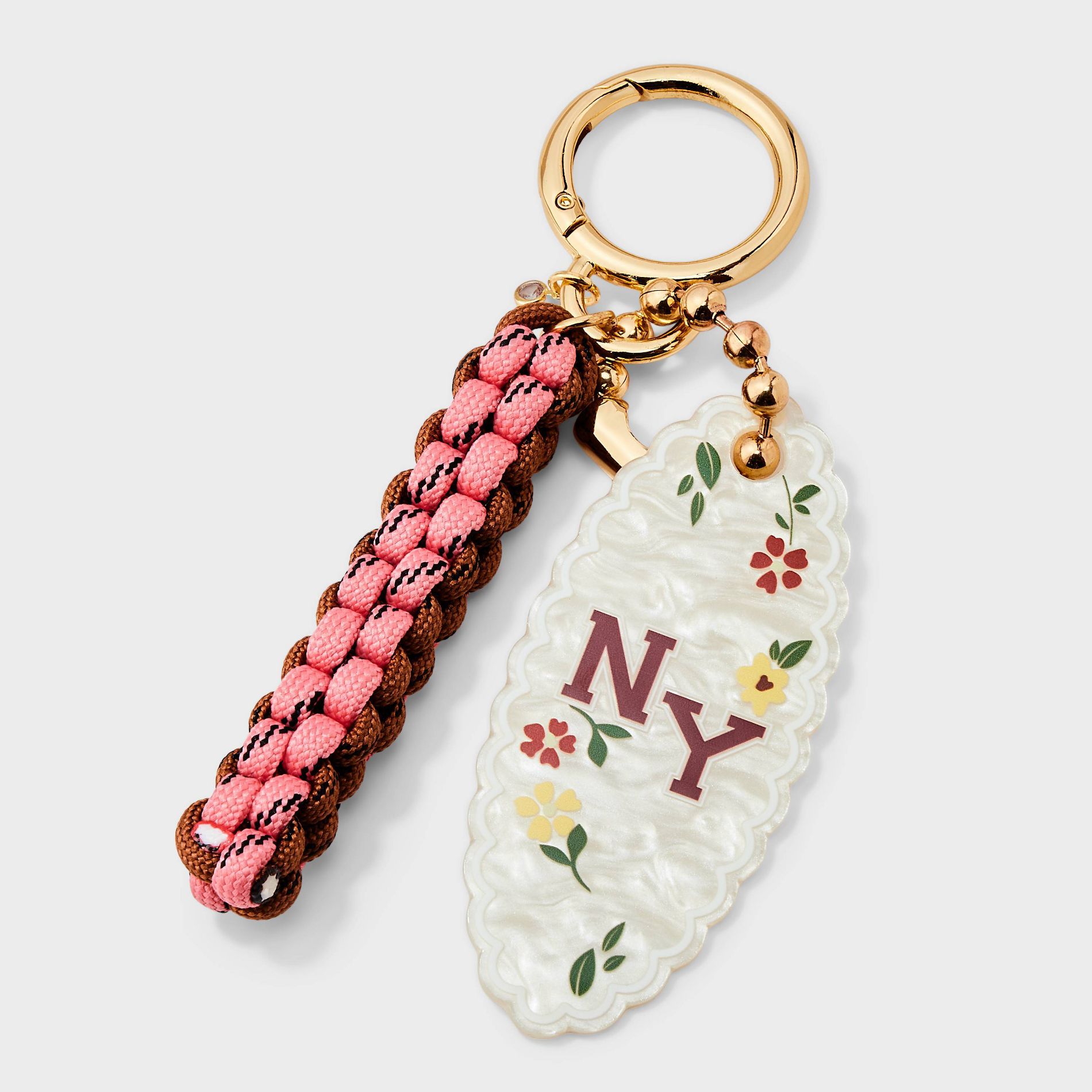 NY Handbag Charm Floral Print Keychain - Universal Thread™ Brown/Pink