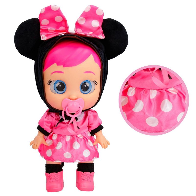 Cry Babies Disney Nurturing Baby Doll Inspired by Minnie Mouse, Dressed Up in The Iconic Pink Dress and Cries Real Tears with Pink Hair, 5 of 9