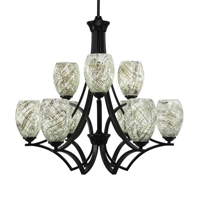 Toltec Lighting Zilo 9 - Light Chandelier in  Matte Black with 5" Natural Fusion Shade