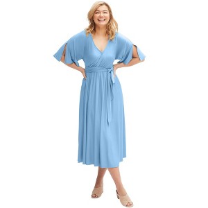 ellos Knit Midi Dress With Surplice Neckline & Waist Tie - 1 of 4