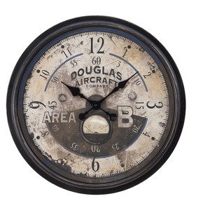 Cesicia 20" Round Brown Wall Clock with Aviator Print Backdrop - 1 of 4