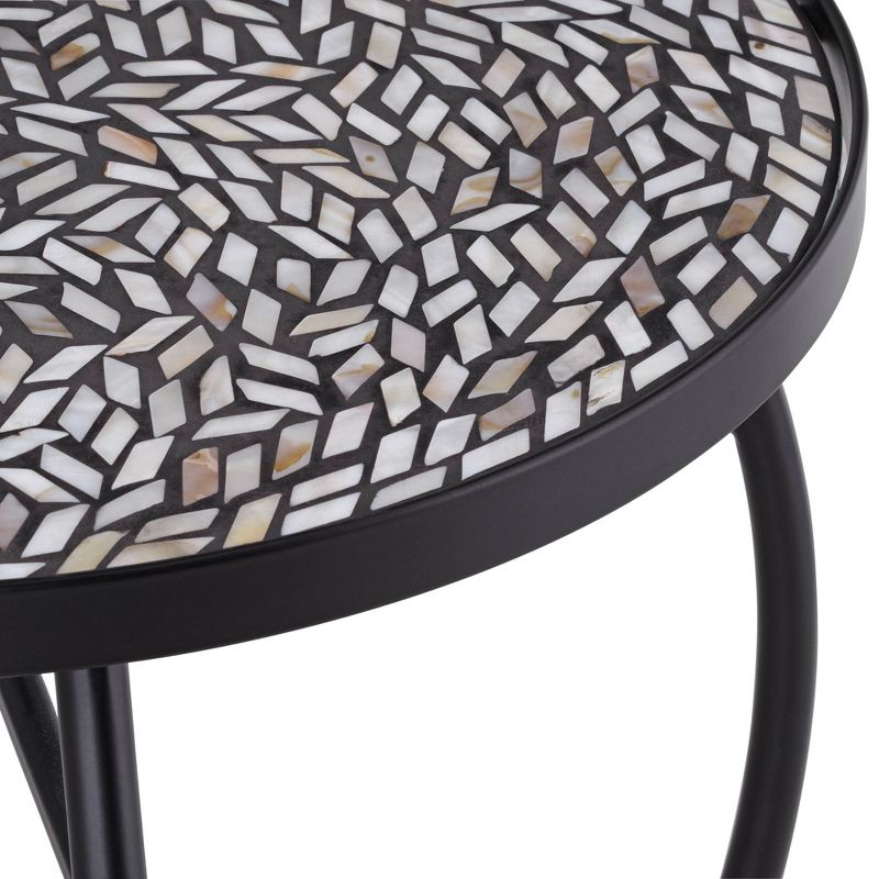 Teal Island Designs Modern Black Round Outdoor Accent Side Tables 14" Wide Set of 2 Free-Form Mosaic Tabletop Front Porch Patio Home House, 2 of 8