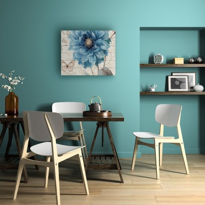 Blue and Cream Floral Hardwood Canvas Wall Art