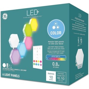 GE 6pk LED Color Changing Tile Panel Lights: Hexagon Wall Light, Multicolor, Modern Mosaic Design, Electric Powered - 1 of 4