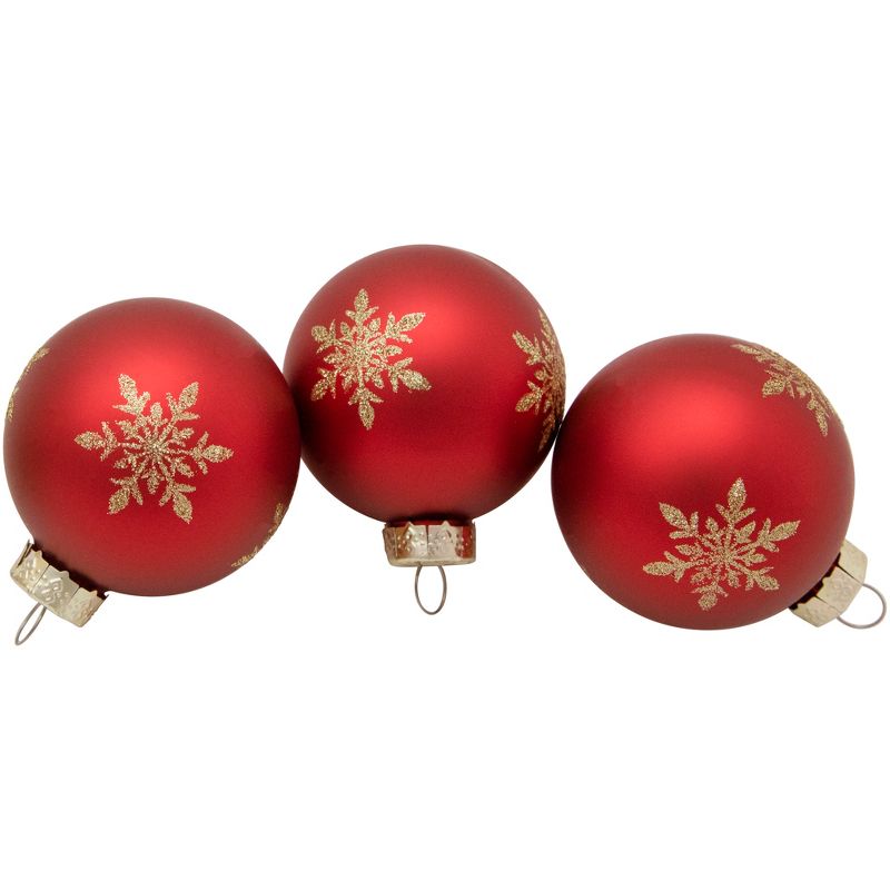 Northlight 6ct Red and Gold Snowflake Glass Ball Christmas Ornaments 2.5", 4 of 6