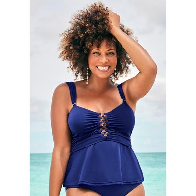 Swimsuits for All Women's Plus Size Underwire Shirred Ring Bandeau Tankini Top