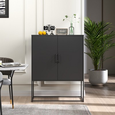 VYNXARIA Metal Buffet Sideboard - Modern Steel Storage Cabinet with 2 Shelves & Magnetic Doors for Bedroom & Home Office