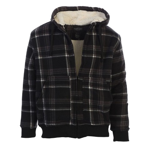 GIOBERTI Men's Checkered Flannel Hoodie Jacket with Faux Shearling Lining, Brown / Black, S