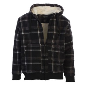 Gioberti Men's Checkered Flannel Hoodie Jacket with Faux Shearling Lining - 1 of 4