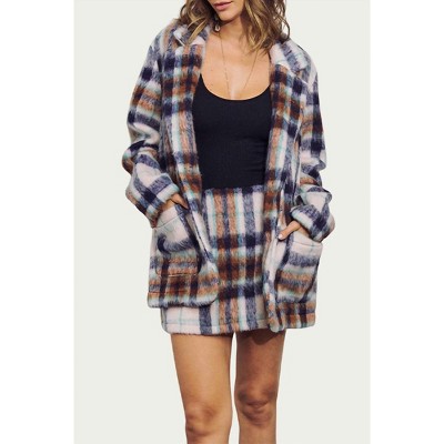 Women's BRUSHED CHECKED SINGLE-BREASTED BLAZER JACKET - J.NNA