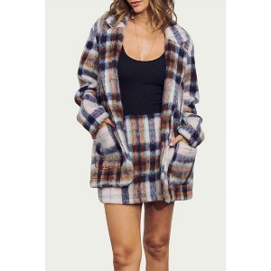Women's BRUSHED CHECKED SINGLE-BREASTED BLAZER JACKET - J.NNA - 1 of 2