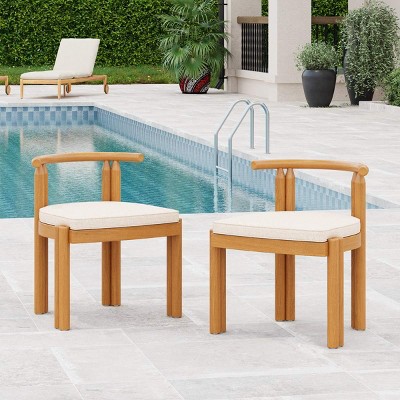 Set of 2 Acacia Wood Dining Chairs,Armless Dining Chair with Cushion for Garden,Outdoor Patio Dining Chair with Teak Finish-Coolbibila