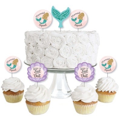 Big Dot of Happiness Trading The Tail For A Veil - Dessert Cupcake Toppers - Mermaid Bachelorette or Bridal Shower Clear Treat Picks - Set of 24
