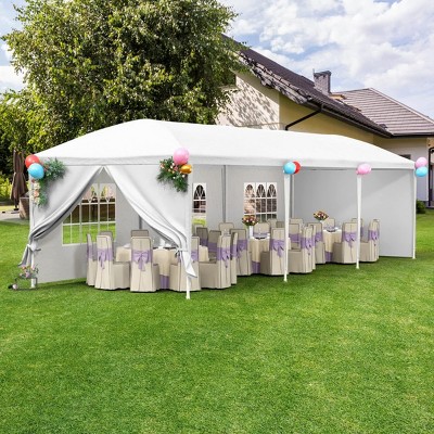10×30 FT Outdoor Garden Gazebo, Gazebo with Iron Tube and PE Canopy, Wedding Party Tent Marquee with 5 Removable Sidewalls-Coolbibila