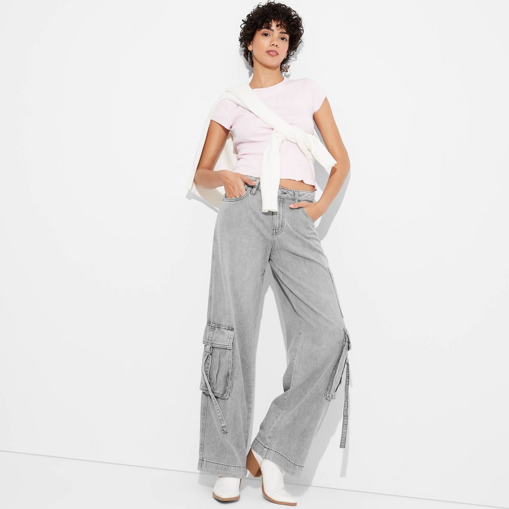 Women's Mid-Rise Wide Leg Cargo Baggy Pants - Wild Fable™ Gray Wash 2