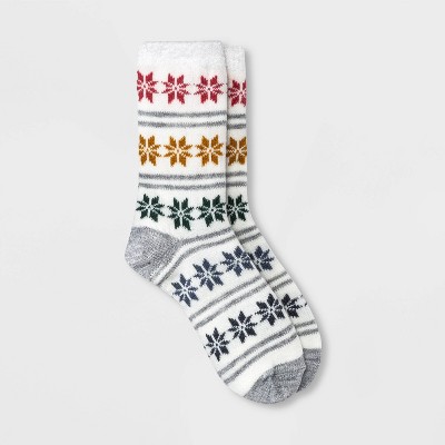 Women's Gradient Snowflake Double Lined Cozy Crew Socks - A New Day™ Ivory 4-10