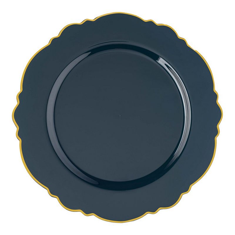 Smarty Had A Party 10.25" Navy with Gold Rim Round Blossom Disposable Plastic Dinner Plates (120 Plates), 1 of 7
