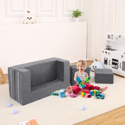 Kids Play Couch, 3Pcs Modular Kids Couch for Playroom Bedroom Furniture, Convertible Foam Kids Play Sofa with Removable Cover