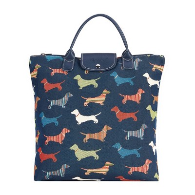 Signare USA Dachshund Blue Foldaway Grocery Bag