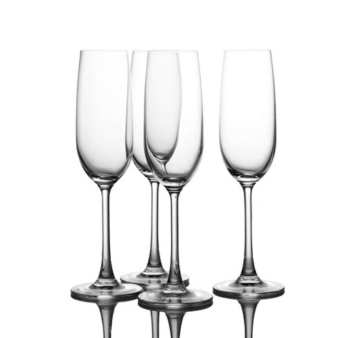 Whole Housewares Crystal Champagne Flutes Glasses Set of 4 - Machine Made Glass 100 Lead Free 210ML/7FL oz