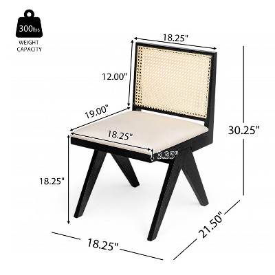 Black Solid Wood and Cane Upholstered Side Chair Set