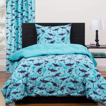 Twin Shark Sleepover Reversible Kids' Comforter Set Blue - Highlights