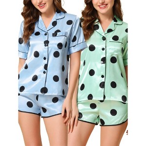 cheibear Women's 2 Packs Satin Nightwear with Shorts Lounge Polka Dots Pajama Set - 1 of 3