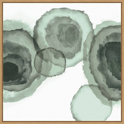 Ink Stains II Mint Abstract Canvas Art with Maple Frame