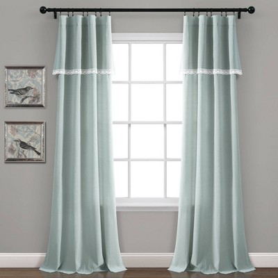 Set of 2 38"x84" Linen Lace Light Filtering Window Curtain Panels Blue - Lush Décor