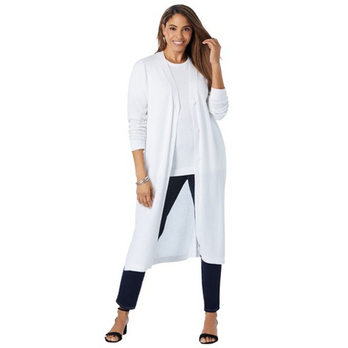 Jessica London Women's Plus Size Fine Gauge Duster Cardigan - 12, White