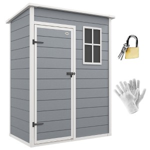 Outsunny Resin Outdoor Storage Shed, 59.5" x 36.25" Garden Shed with Lock, Vent & Window for Backyard, Patio, Garage, Lawn, Gray - 1 of 4