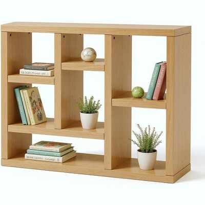 7 Cube Shelf Bookcase Wooden 3 Tier Floor Standing Low Storage Cabinet Display Shelves for Home Library and Office, 7-Cube Low Lattice Bookshelf