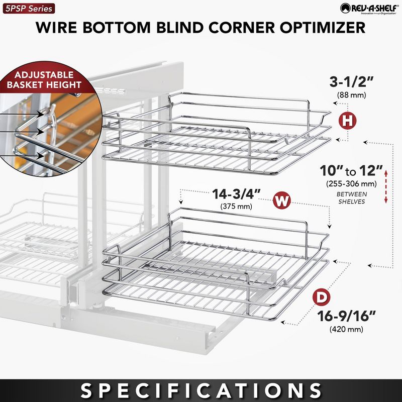 Rev-A-Shelf 5PSP-15-CR Chrome Blind Corner 4 Shelf Slide Out Kitchen Cabinet Organizer, 5 of 8