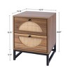 2pcs Nightstand with 2 Large Storage Drawers, Circular Handle Mid Century Modern End Table for Bedroom, Living Room Natural Rattan Display Rack - 3 of 4