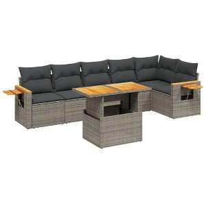vidaXL 7 Piece Patio Sofa Set with Cushions - Gray Poly Rattan - 1 of 4