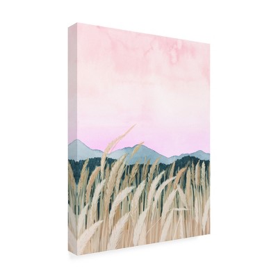 Grace Popp Light Pink and Green Mixed Media Landscape Canvas Art
