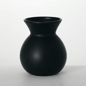Sullivans Matte Black Hourglass Vase; 8.25" Tall