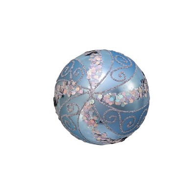 80MM Silver Blue Sequin Glass Ball Ornaments Set of 6