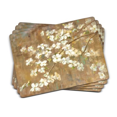 Pimpernel Dogwood in Spring Placemats - Set of 4 Rectangular Cork Backed Table Mats with Floral Blossoms - Heat & Stain Resistant Surface